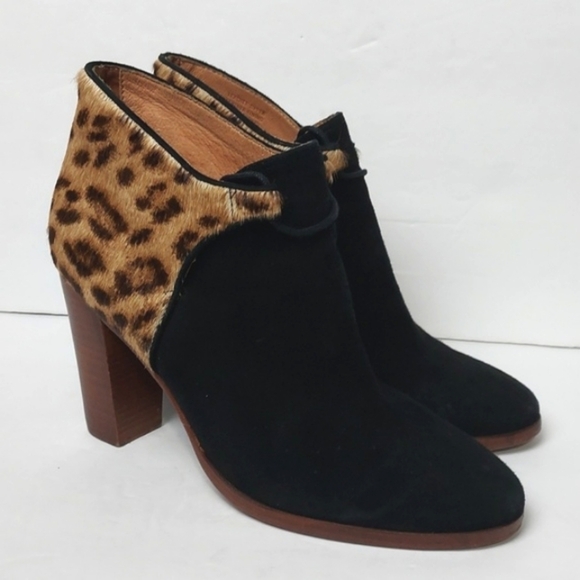 Sezane Shoes - Madewell x Sezane Booties Leather Suede Leopard Calf Hair Heeled Booties Size 7